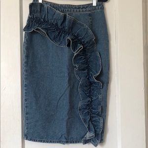 ASOS Denim pencil skirt with huge ruffle